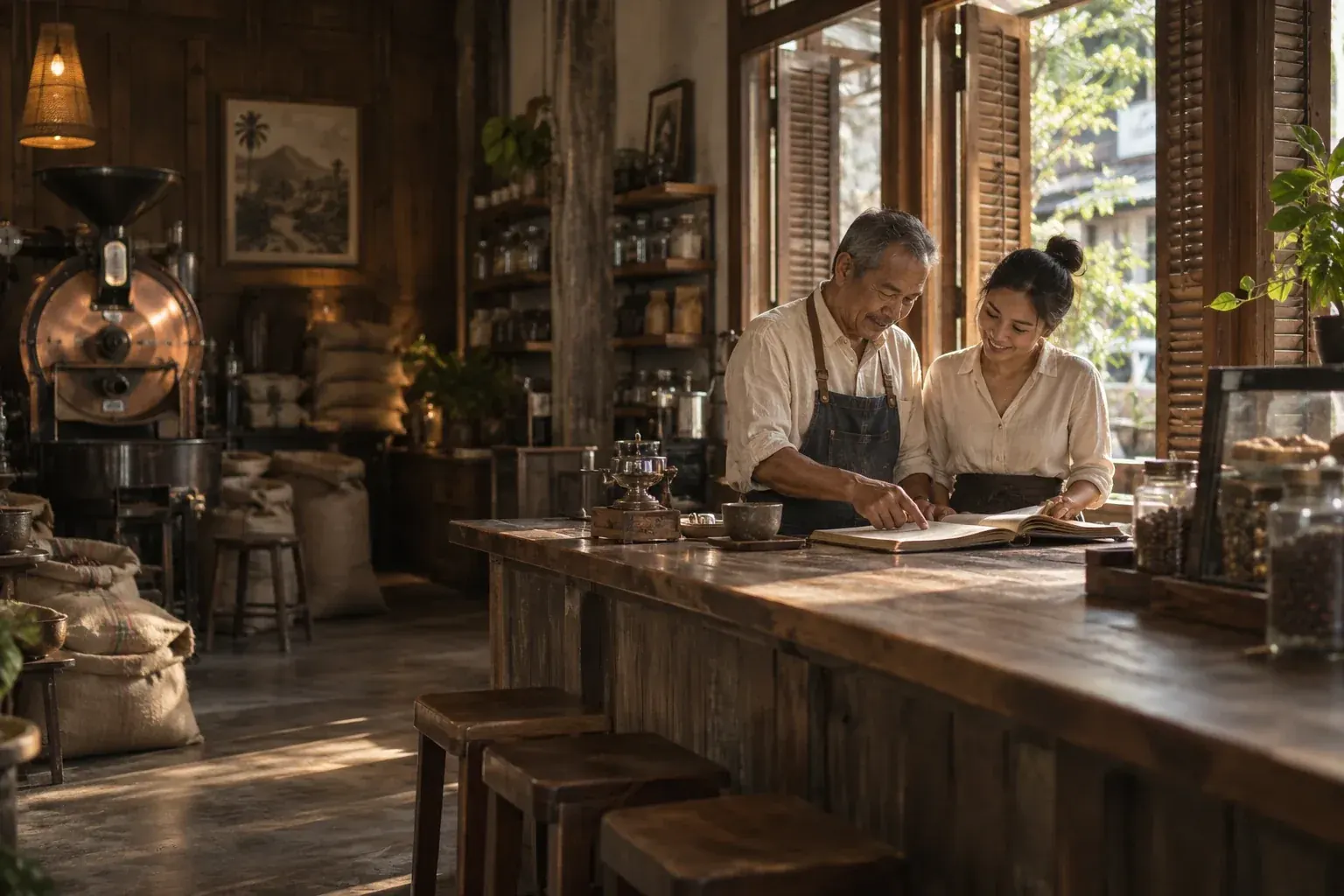 A father and his daughter work together in their family business